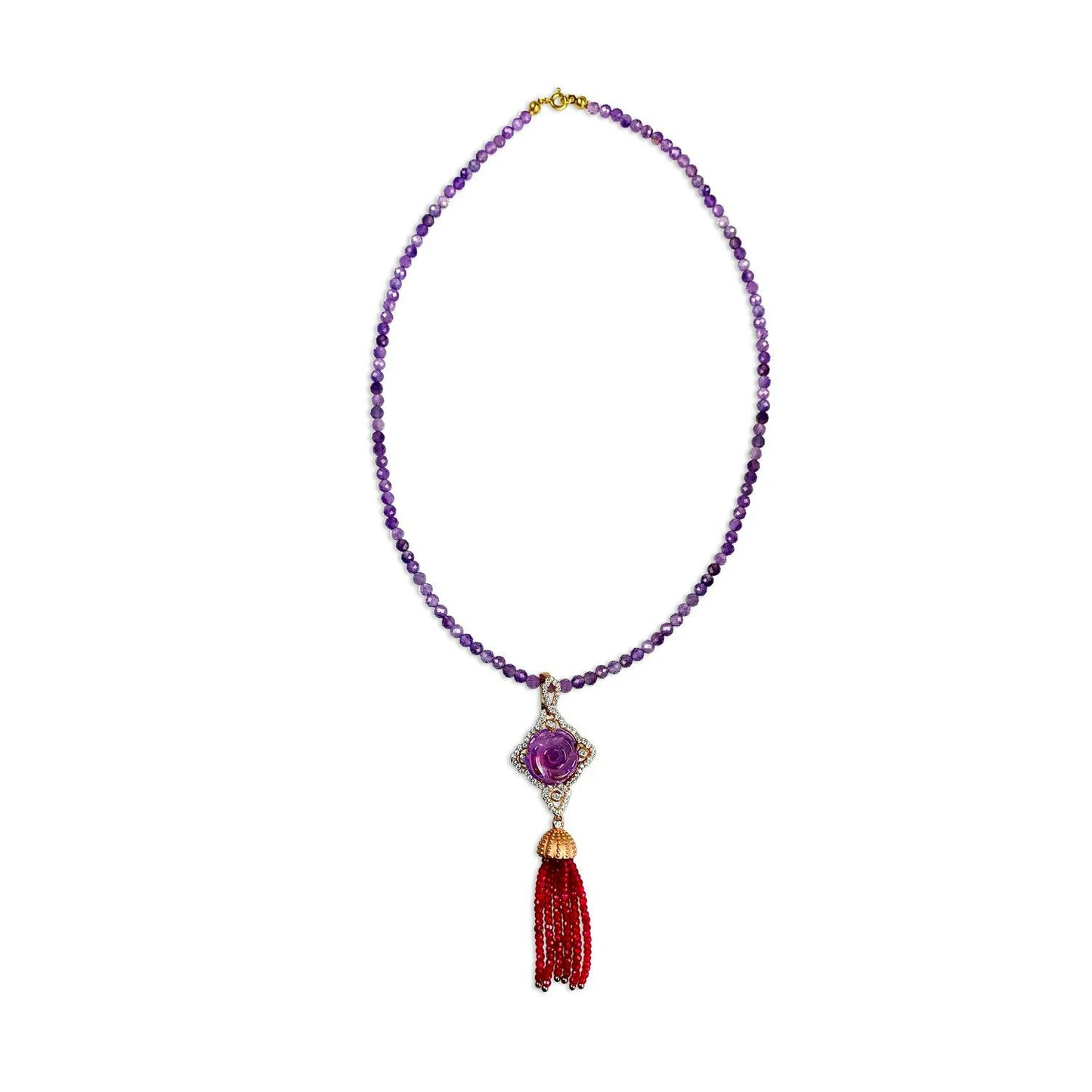 Amethyst & Garnet Tassel Necklace