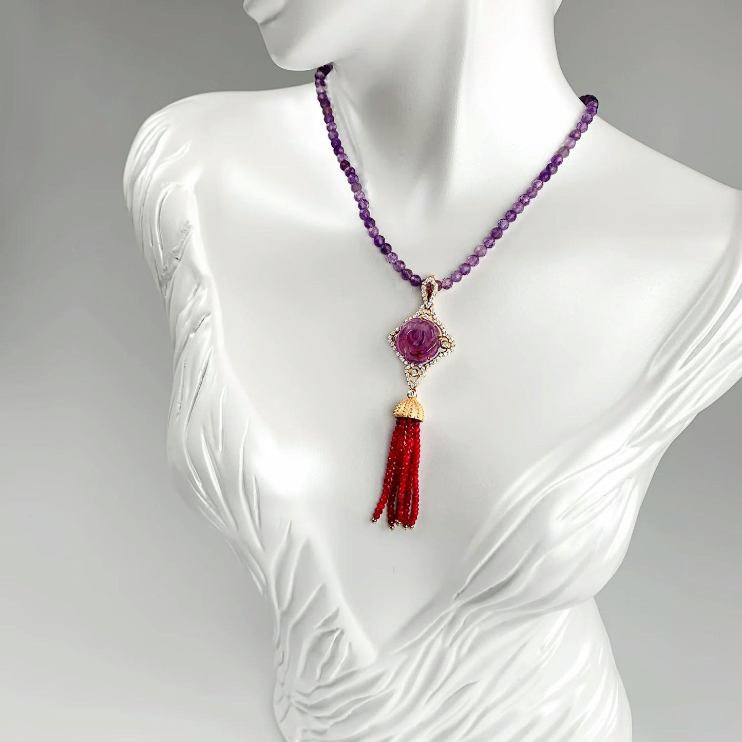 Amethyst & Garnet Tassel Necklace