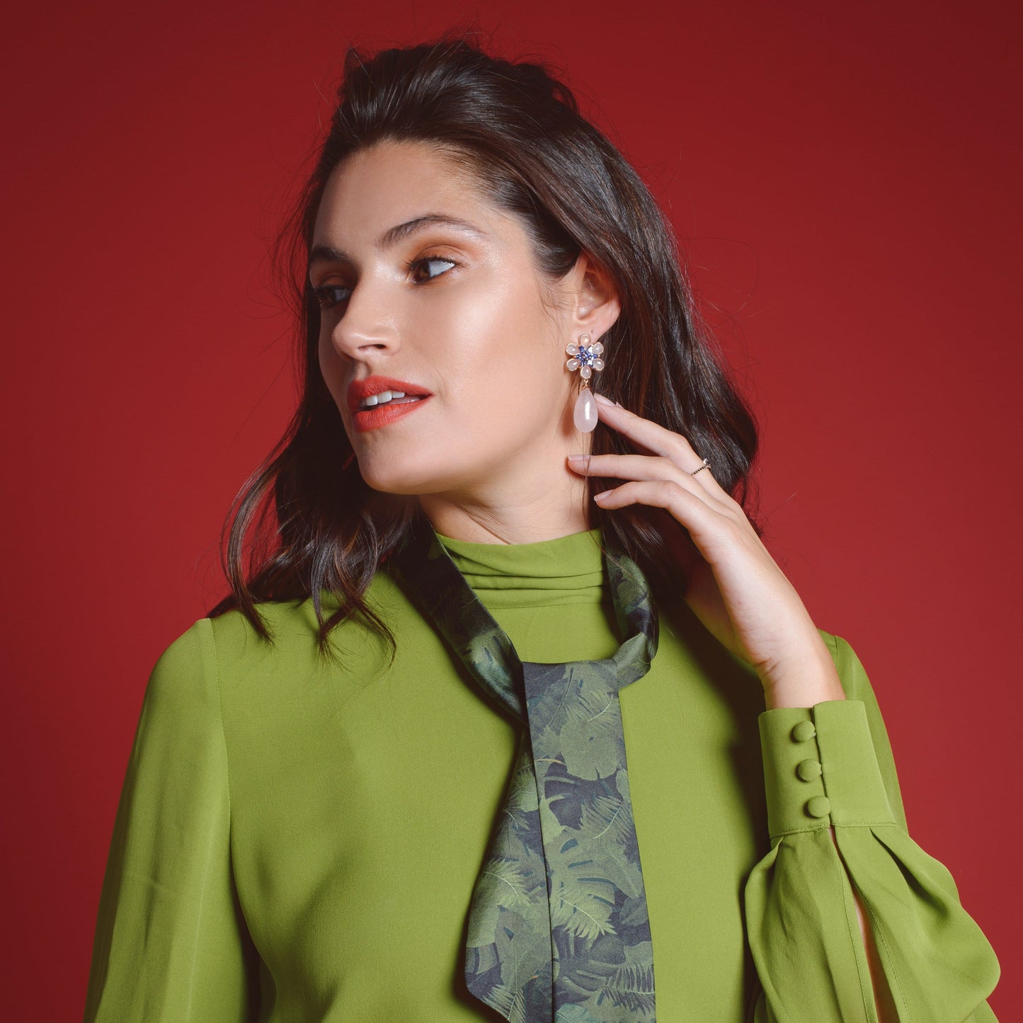 Gold Plated Quartz Flower Earrings