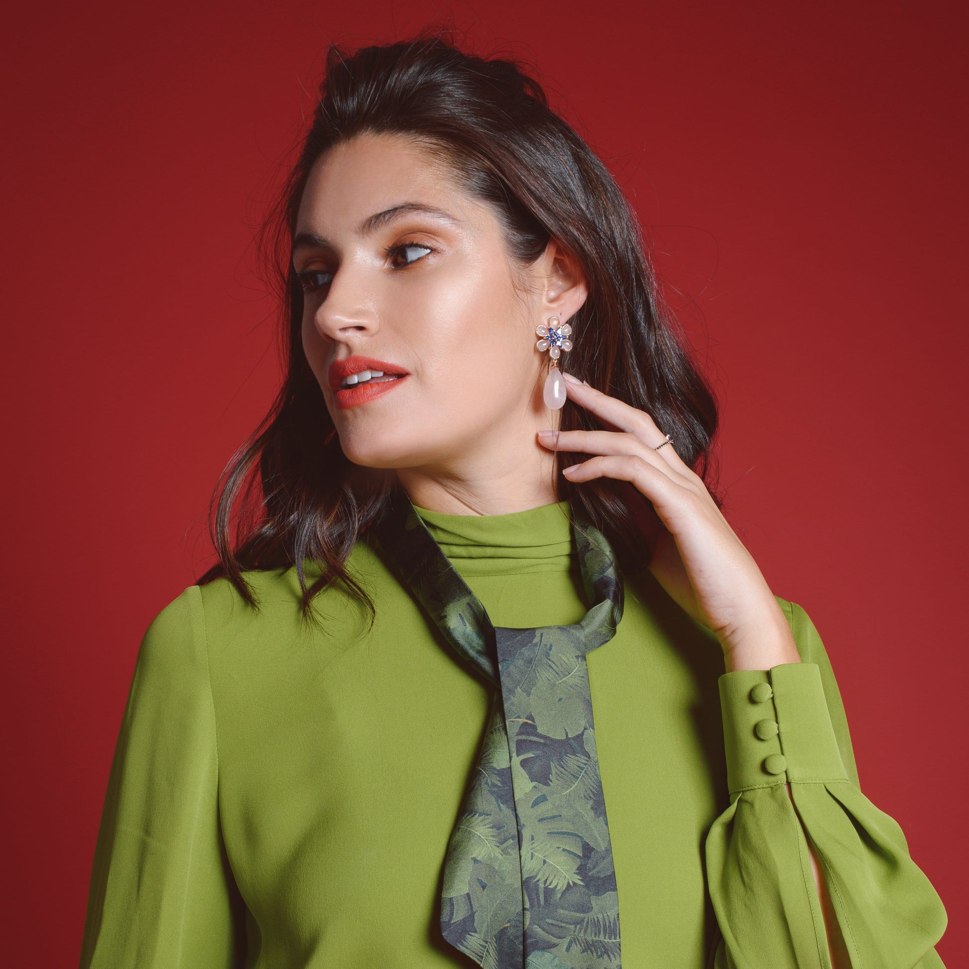 Gold Plated Quartz Flower Earrings