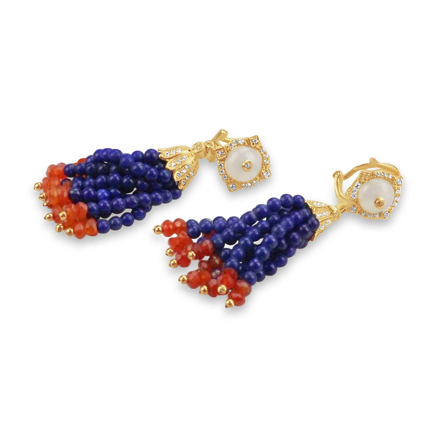Gold Plated Lapis Tassel Earrings