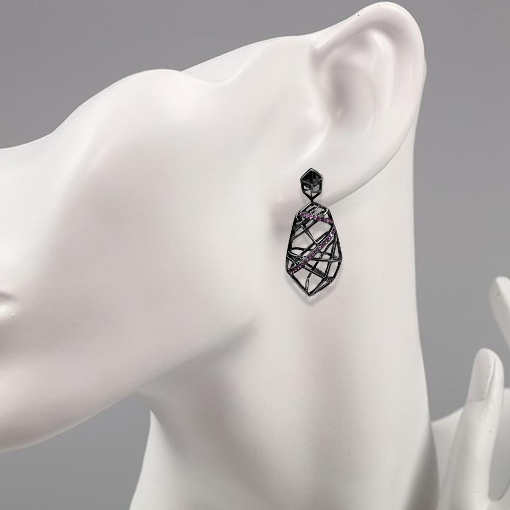 Rhodium Plated Silver Openwork Amethyst Earrings