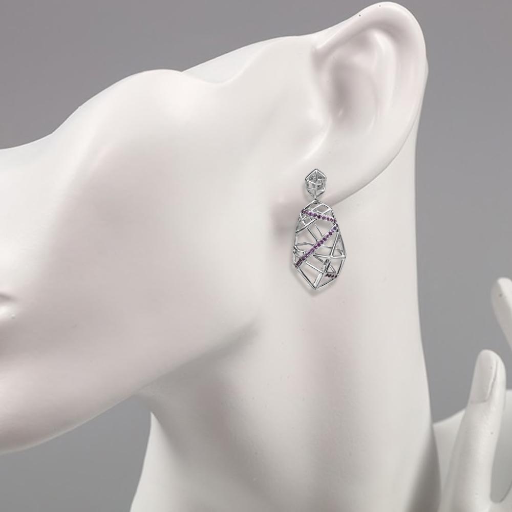 White Gold Plated Silver Openwork Amethyst Earrings