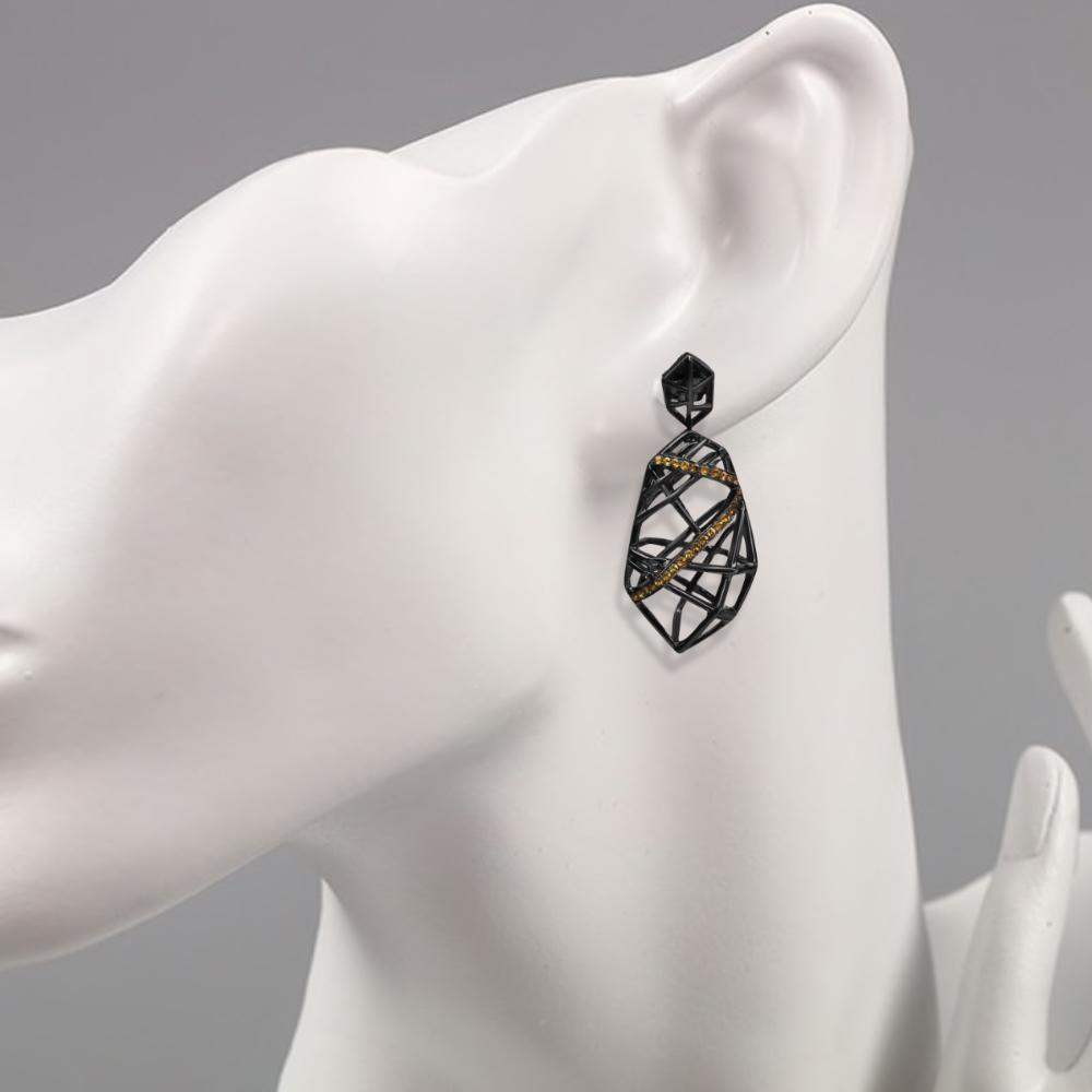 Rhodium Plated Silver Citrine Openwork Earrings