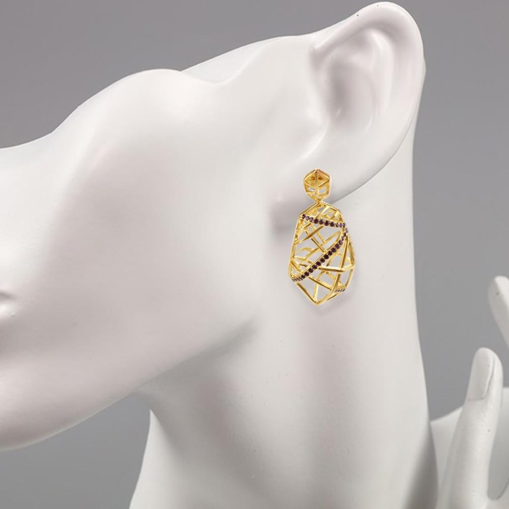 Gold Plated Silver Openwork Amethyst Earrings