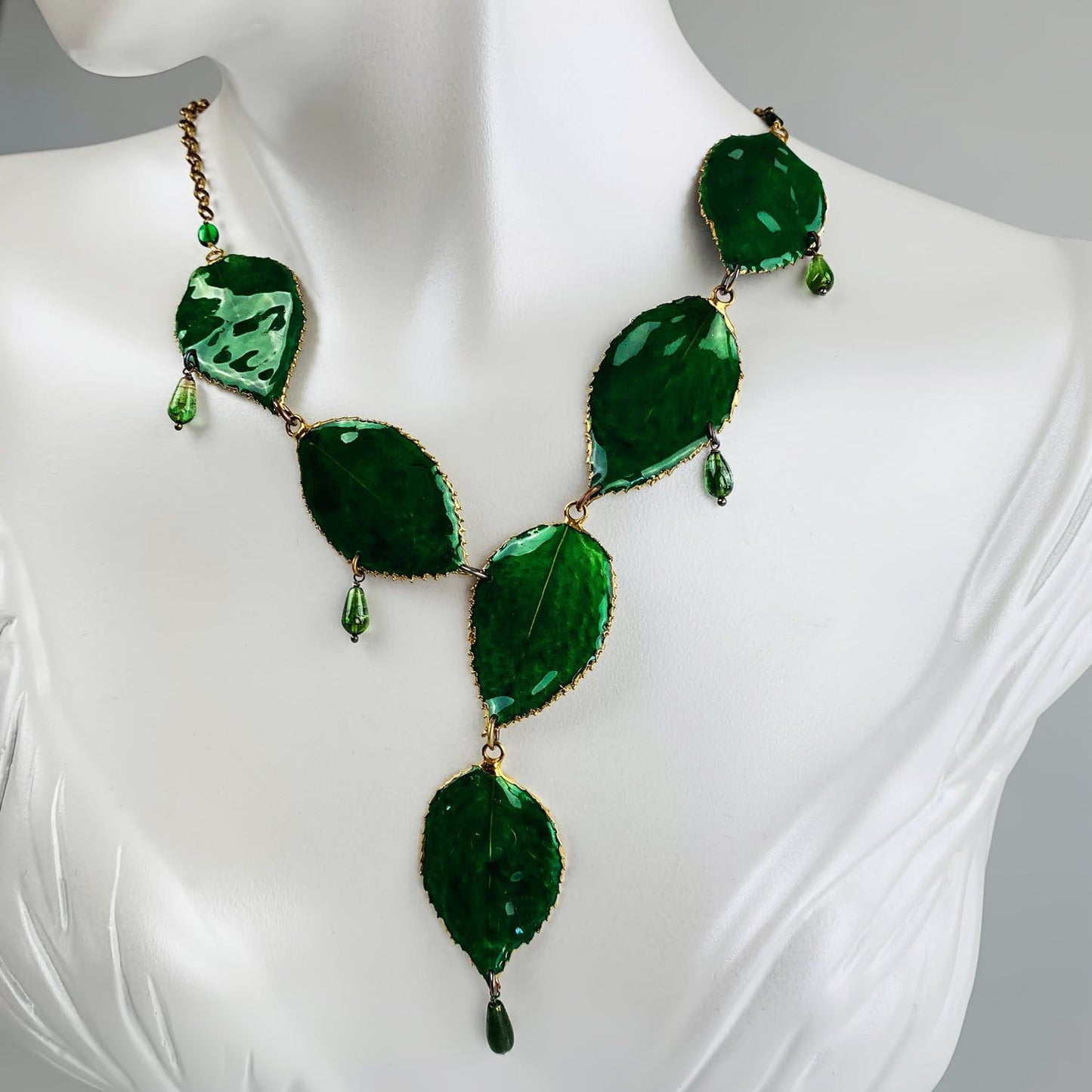 Green Rose Leaves  & Tourmaline Necklace