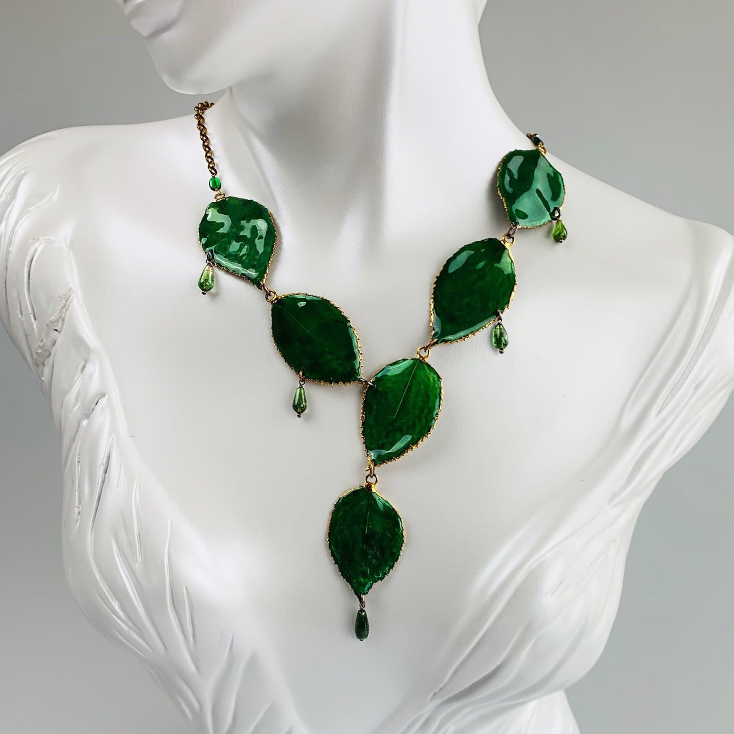 Green Rose Leaves  & Tourmaline Necklace
