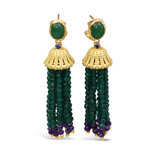 Sterling Silver Green Agate Tassel Earrings