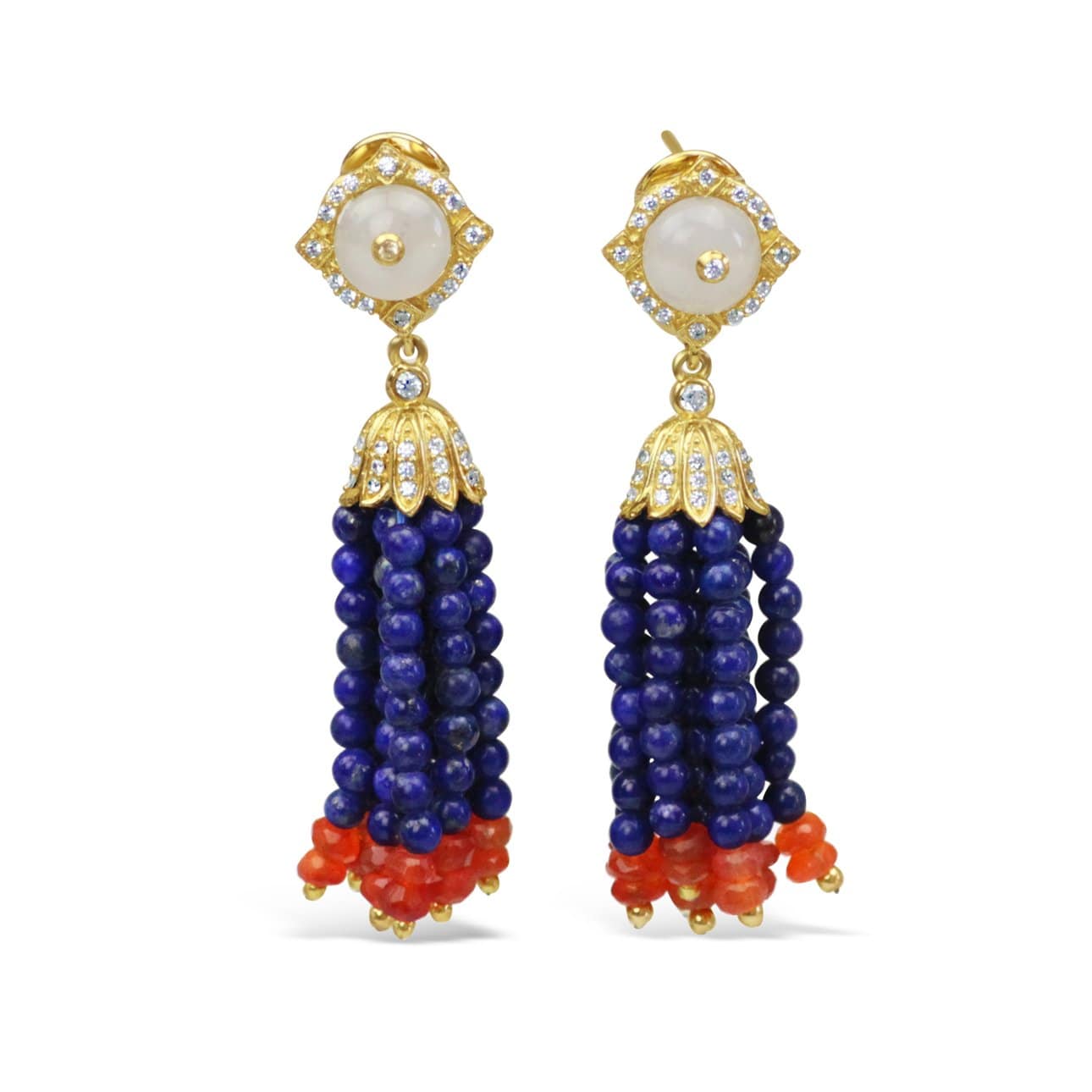 Gold Plated Lapis Tassel Earrings