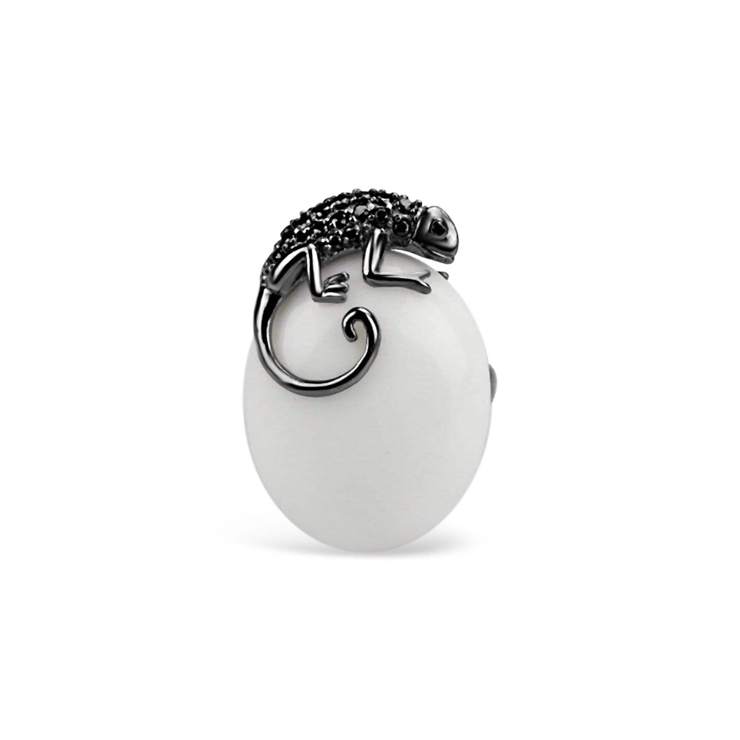 Sterling Silver White & Black Lizard Ring