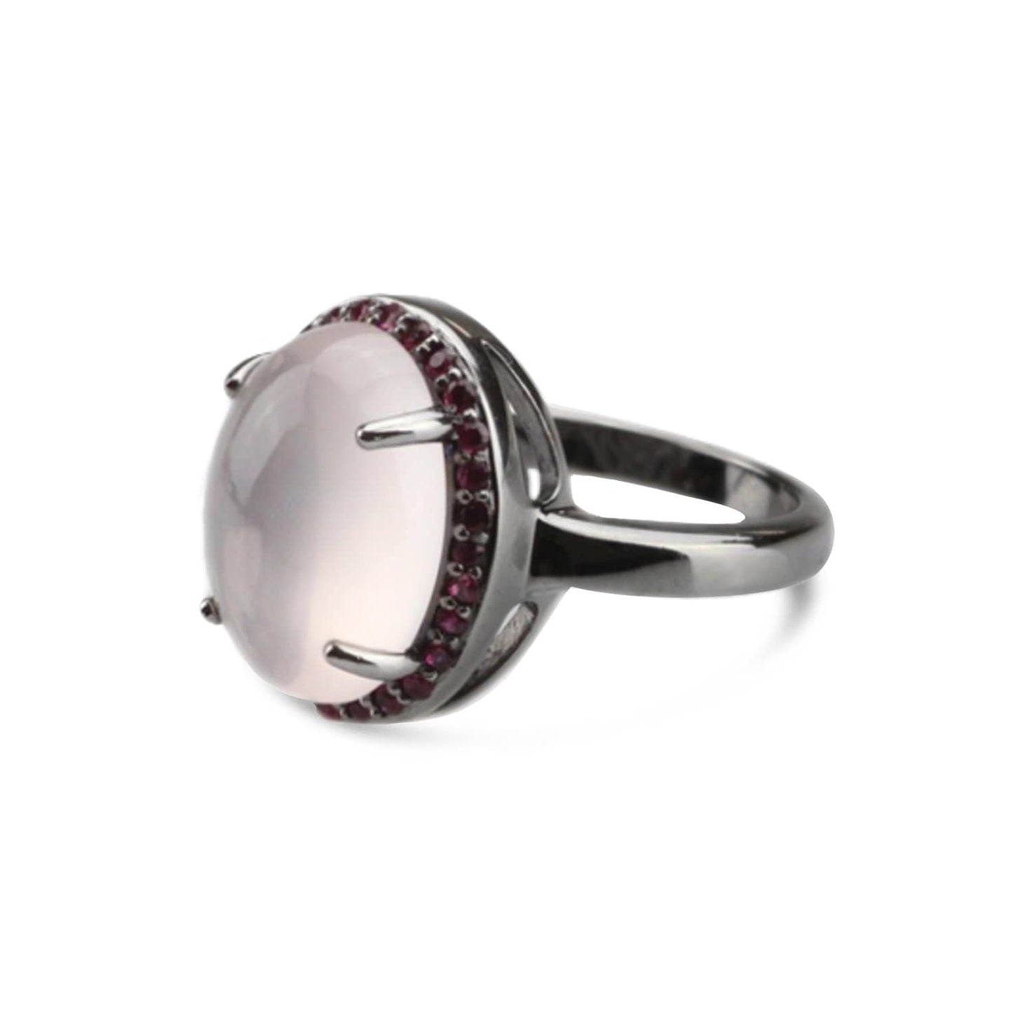 Rhodium Plated Quartz Oval Ring