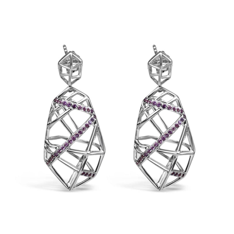 White Gold Plated Crossover Amethyst Earrings