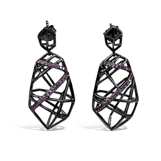 Rhodium Plated Amethyst Crossover Earrings