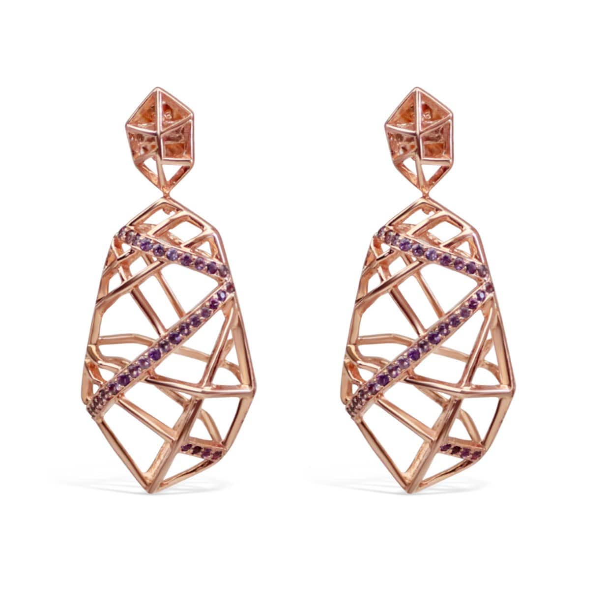 Gold Plated Crossover Amethyst Earrings