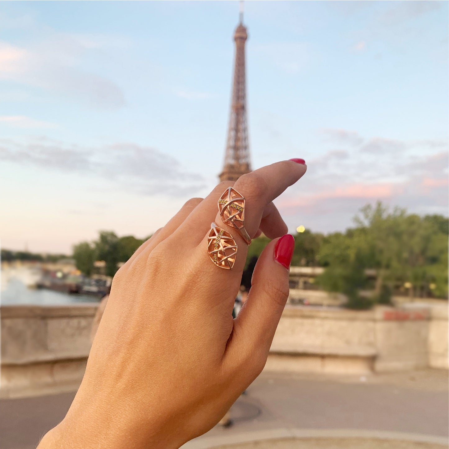 Rose Gold Plated Silver Citrine Helical Ring