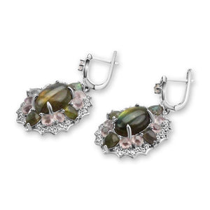 Silver Labradorite and Quartz Earrings