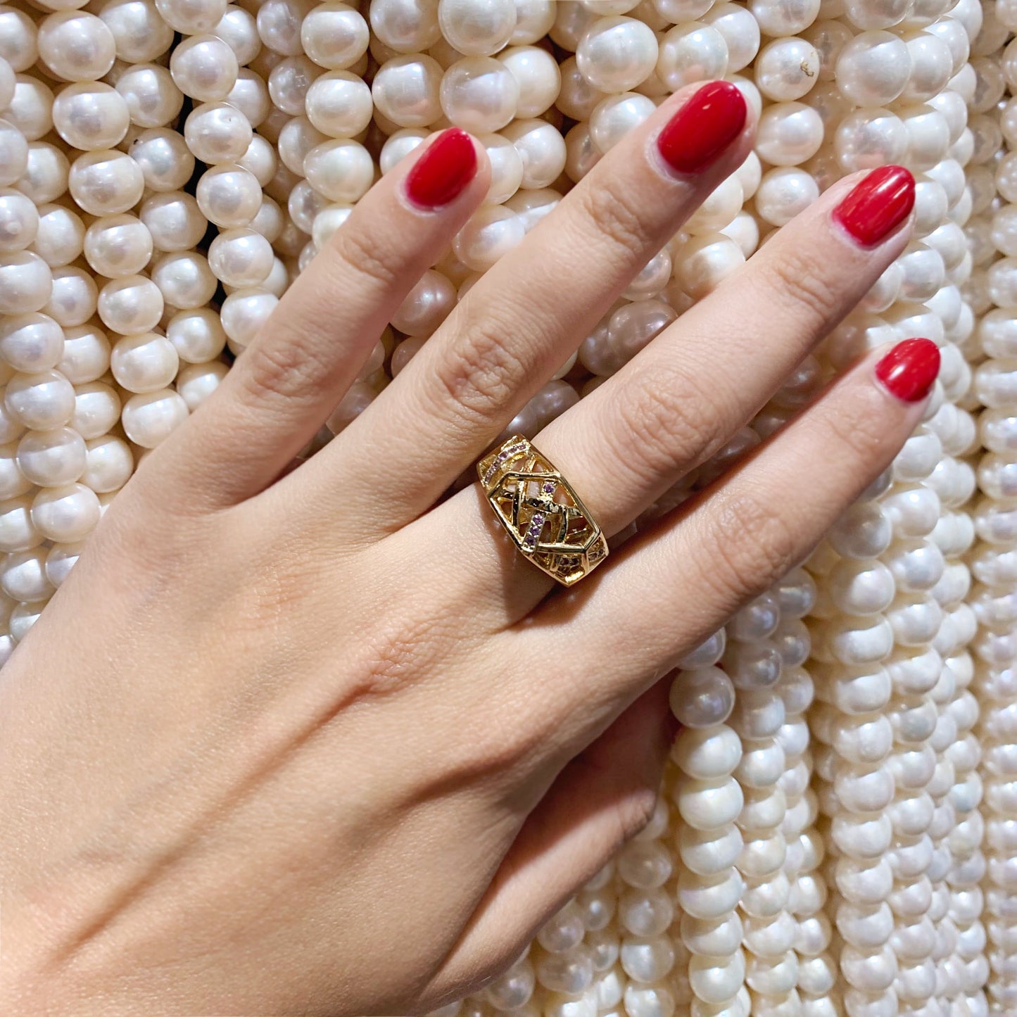 Sterling Silver Gold Plated Crossover Amethyst Ring