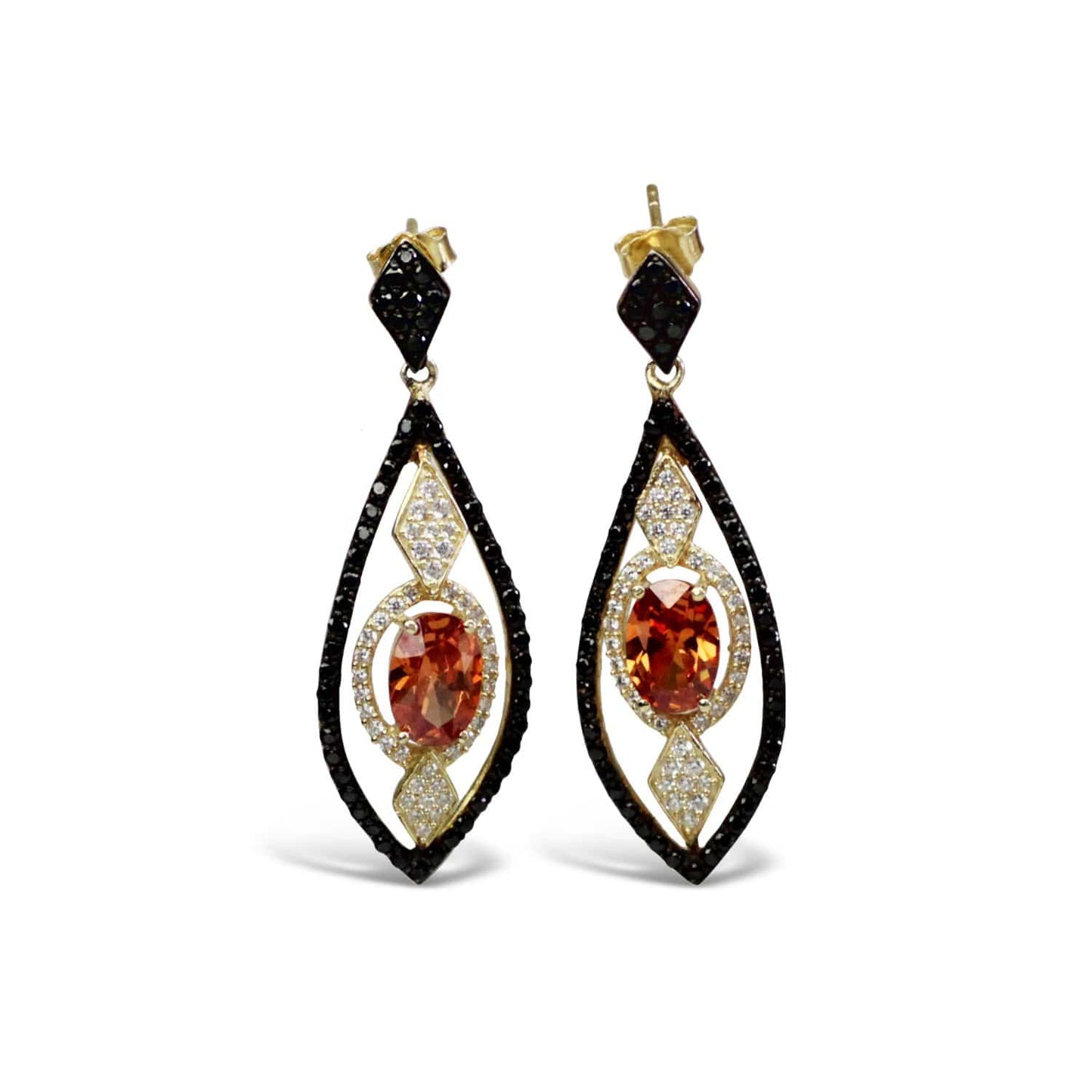 Sterling Silver Black Cubic Zirconia Drop Earrings