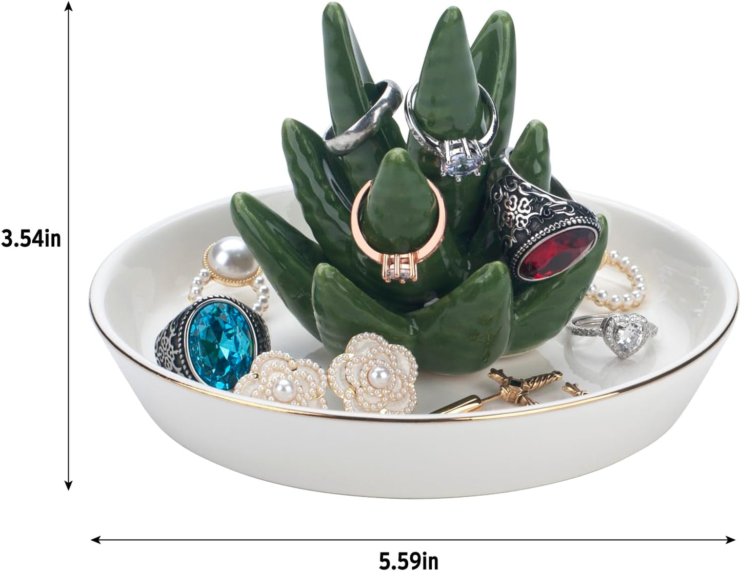 Aloe Cactus Ceramic Jewelry Holder Dish