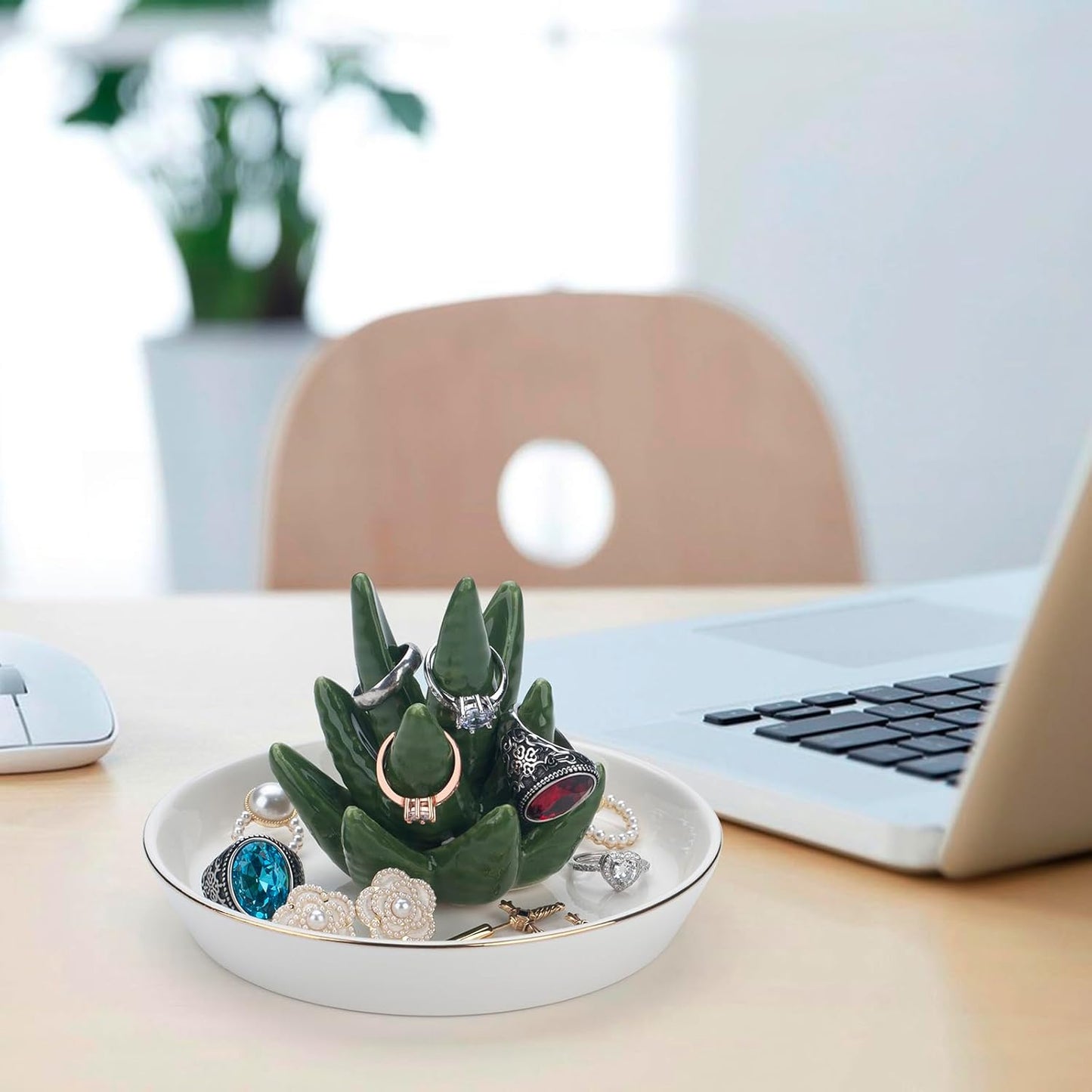Aloe Cactus Ceramic Jewelry Holder Dish