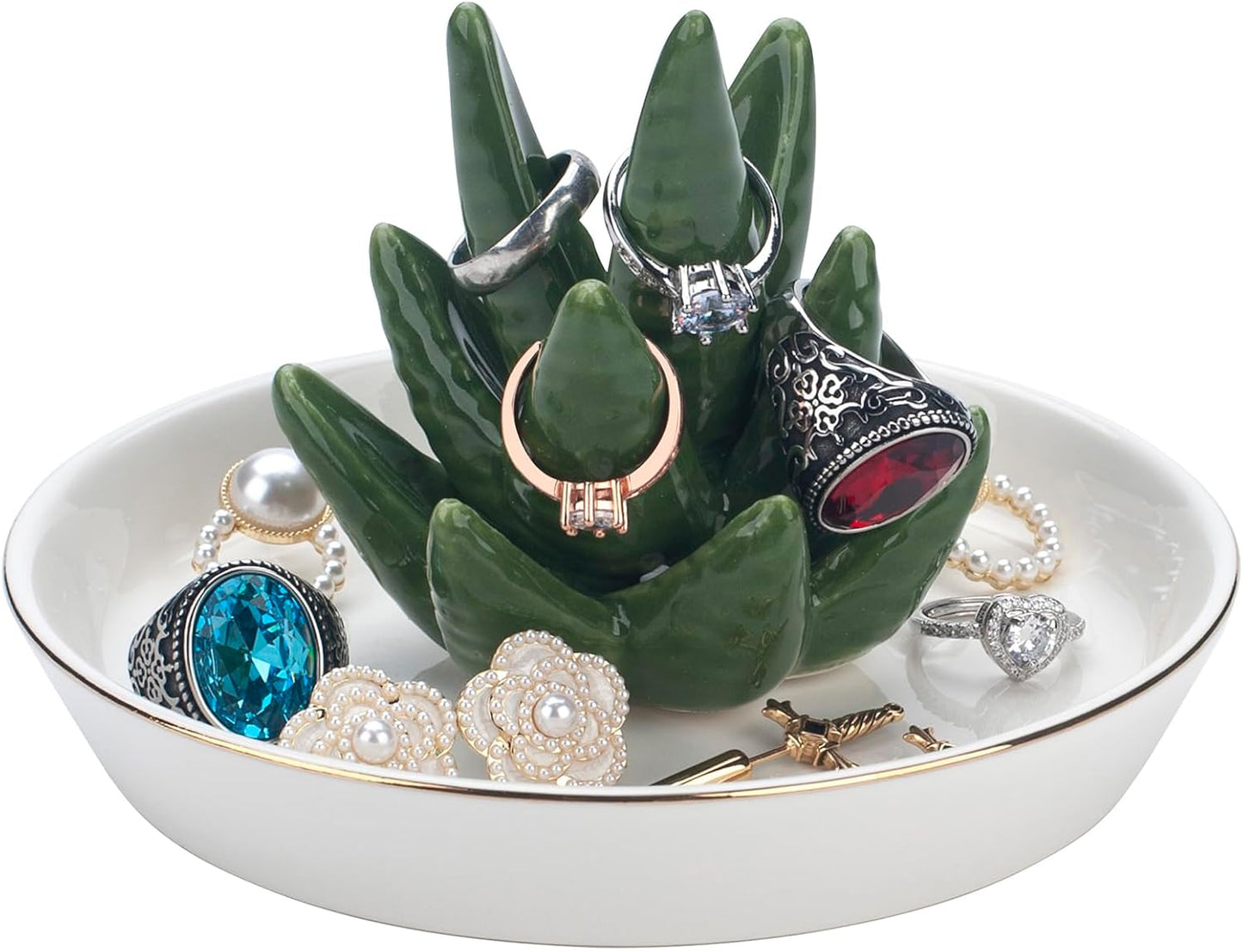 Aloe Cactus Ceramic Jewelry Holder Dish