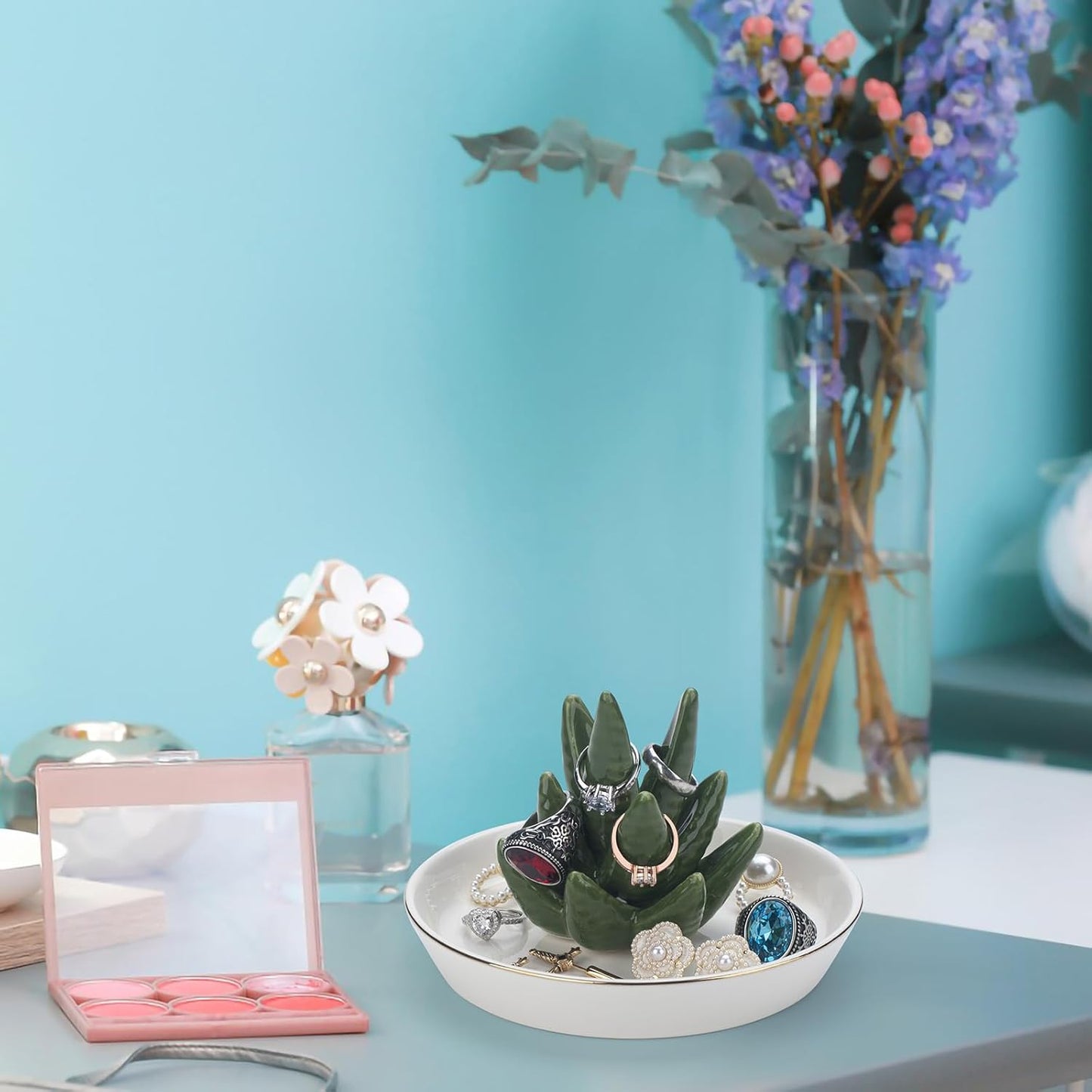 Aloe Cactus Ceramic Jewelry Holder Dish