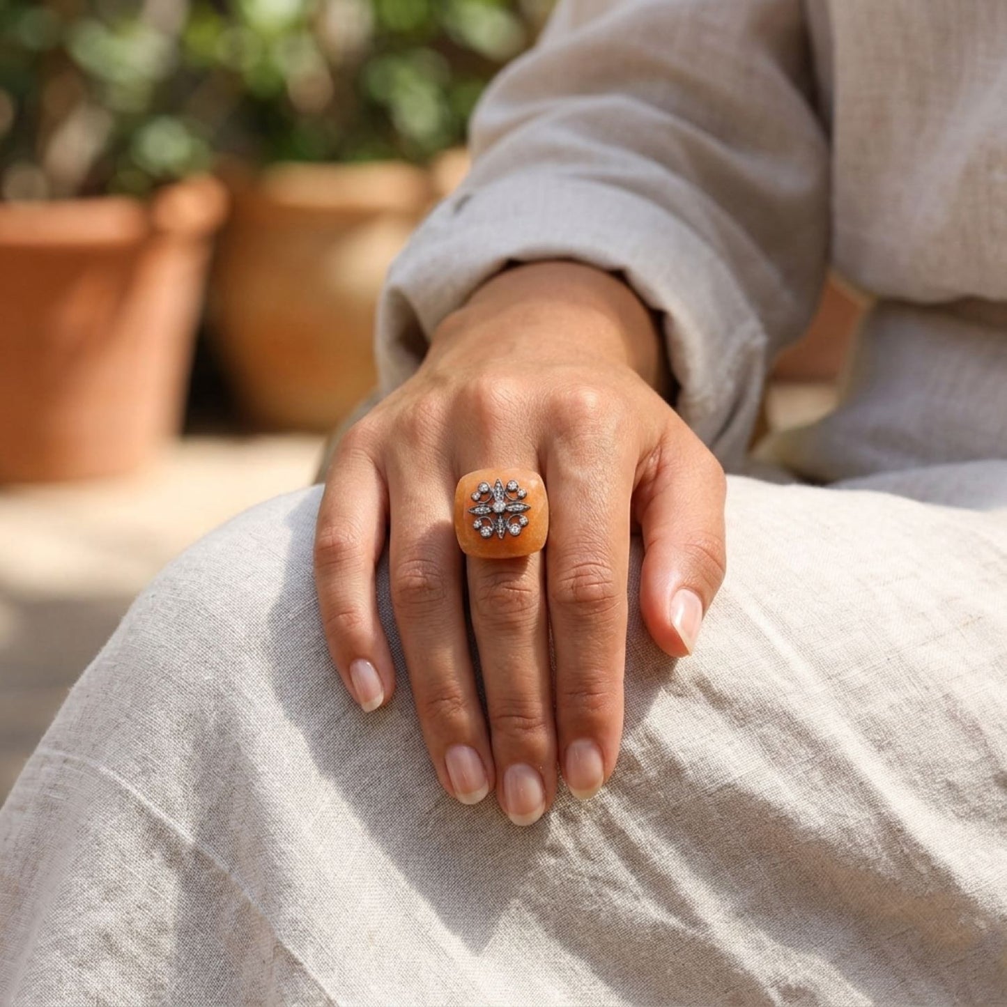 Sterling Silver Adjustable Aventurine Ring