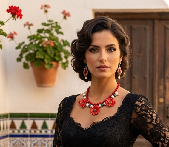 Natural Red Daisy & Pearl Necklace