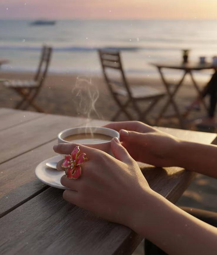 Sterling Silver Enamel Orchid Ring