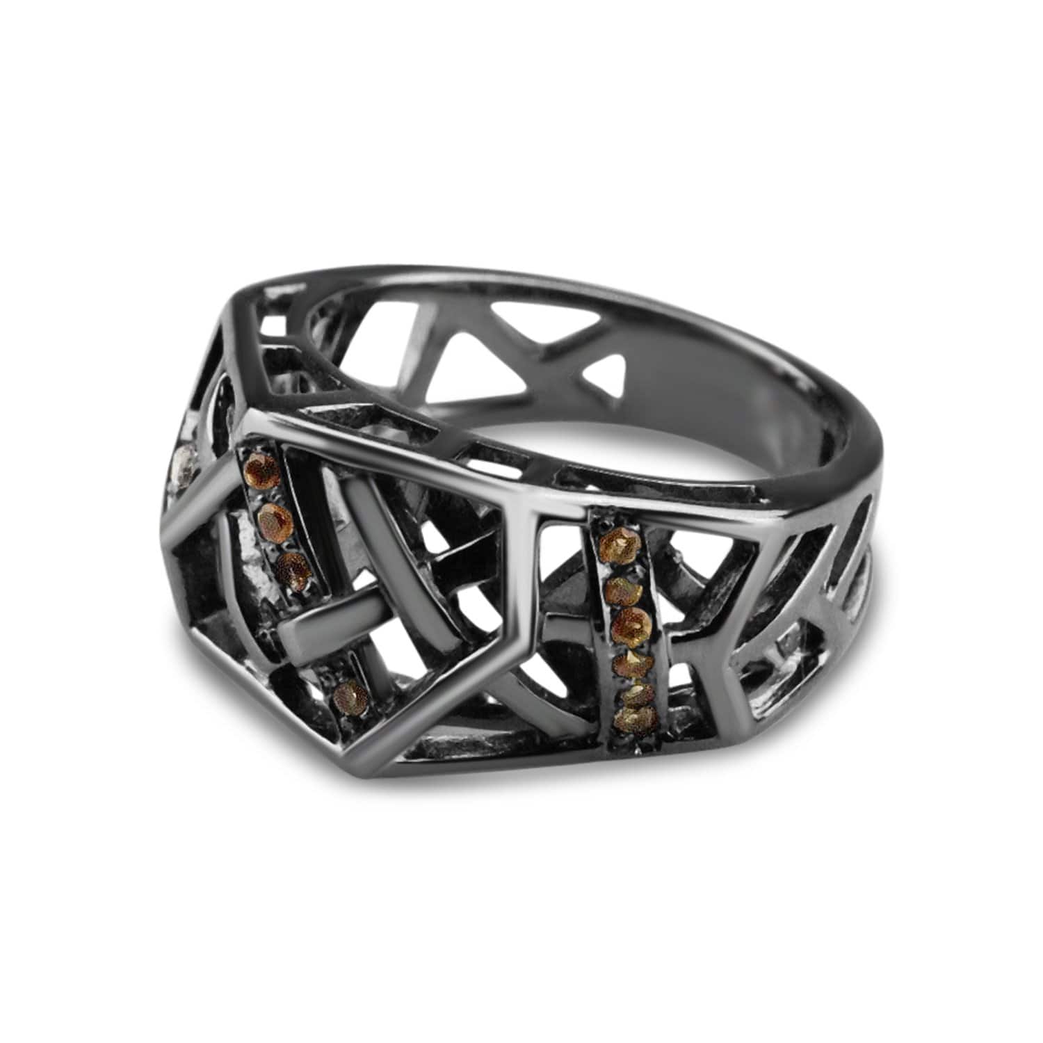 Rhodium Plated Crossover Citrine Ring