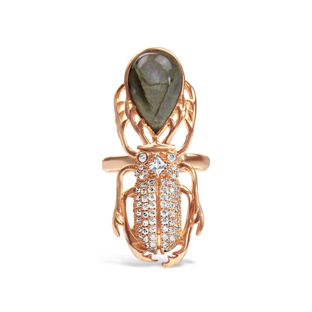 Gold-plated Silver Labradorite Beetle Ring