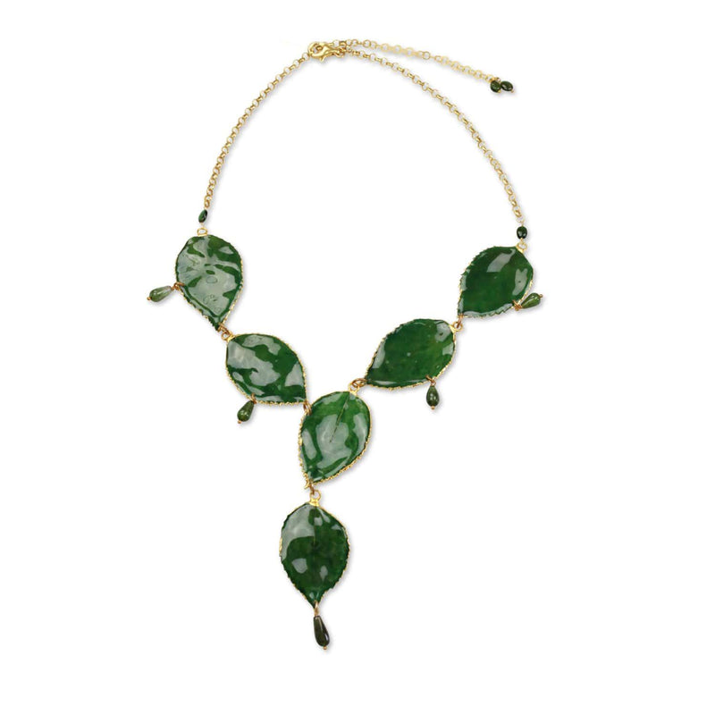 Green Rose Leaves and Tourmaline Necklace