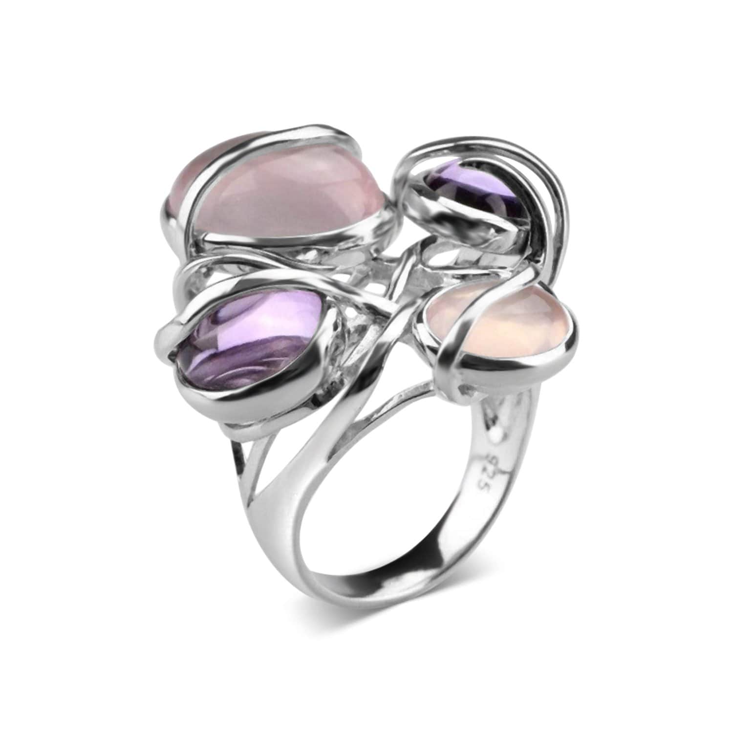 White Gold Plated Multiple Stone Cocktail Ring