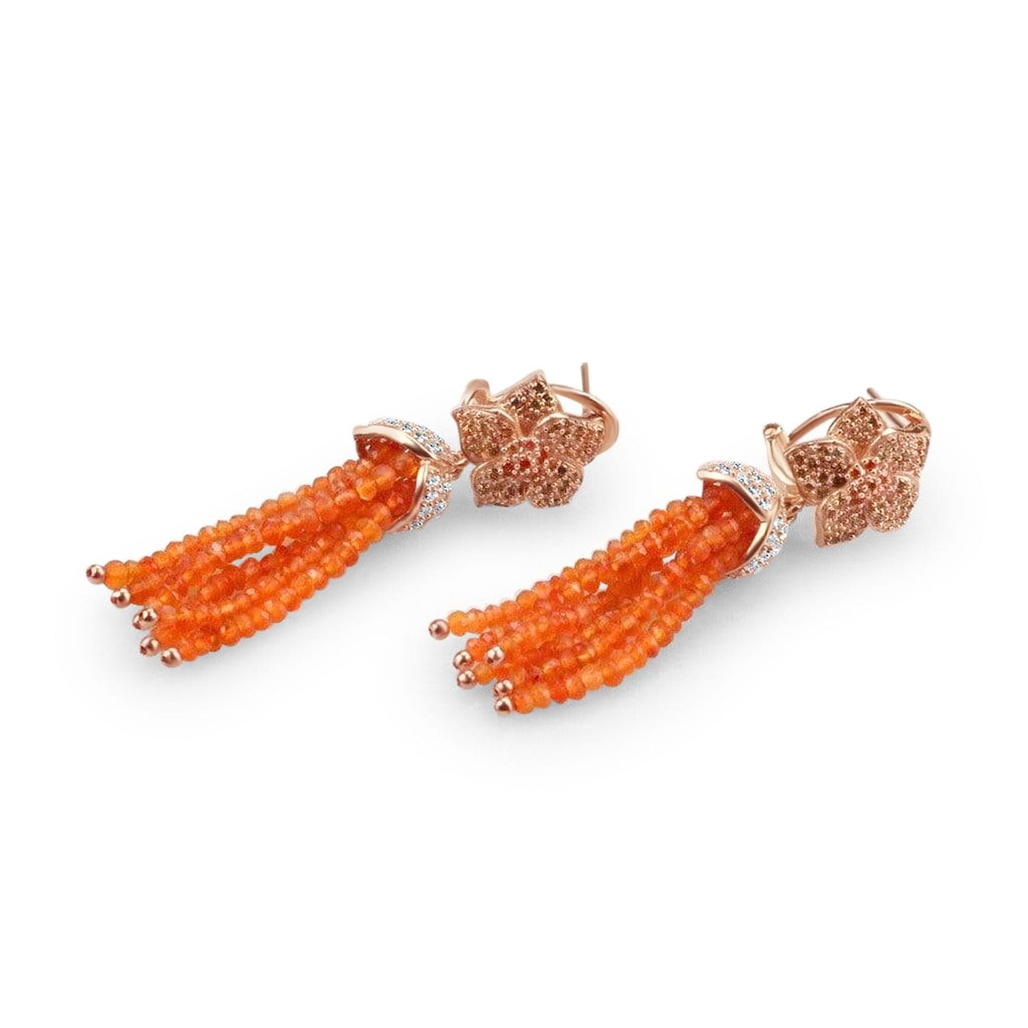 Sterling Silver Orange Agate Tassel Earrings