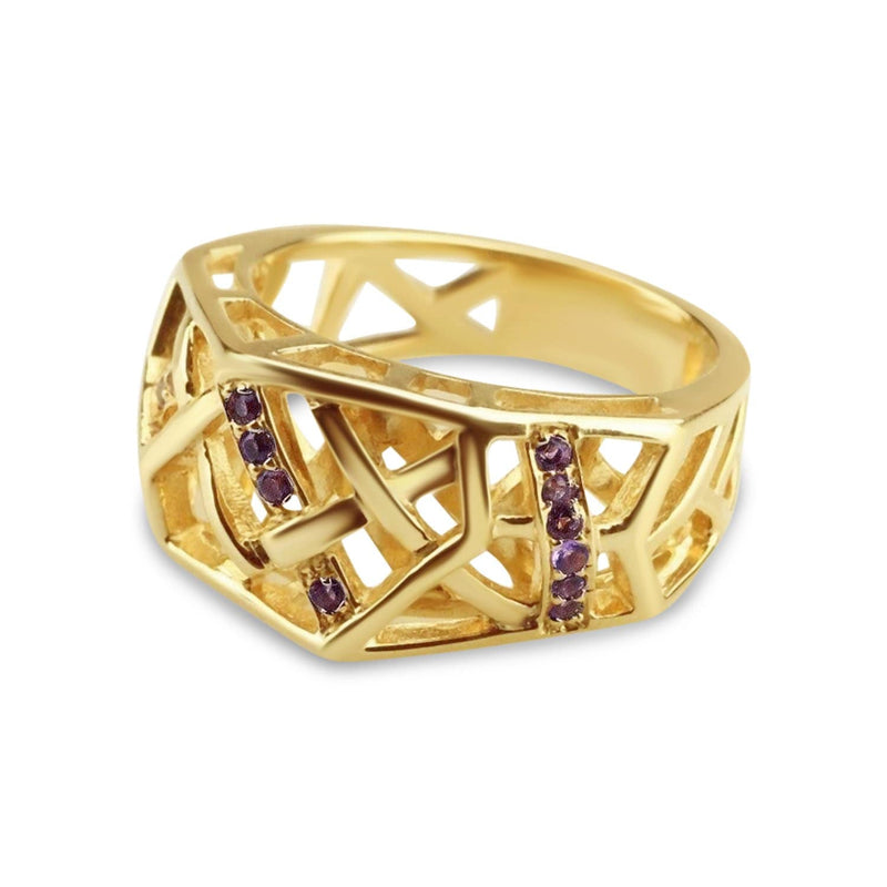 Gold Plated Crossover Amethyst Ring