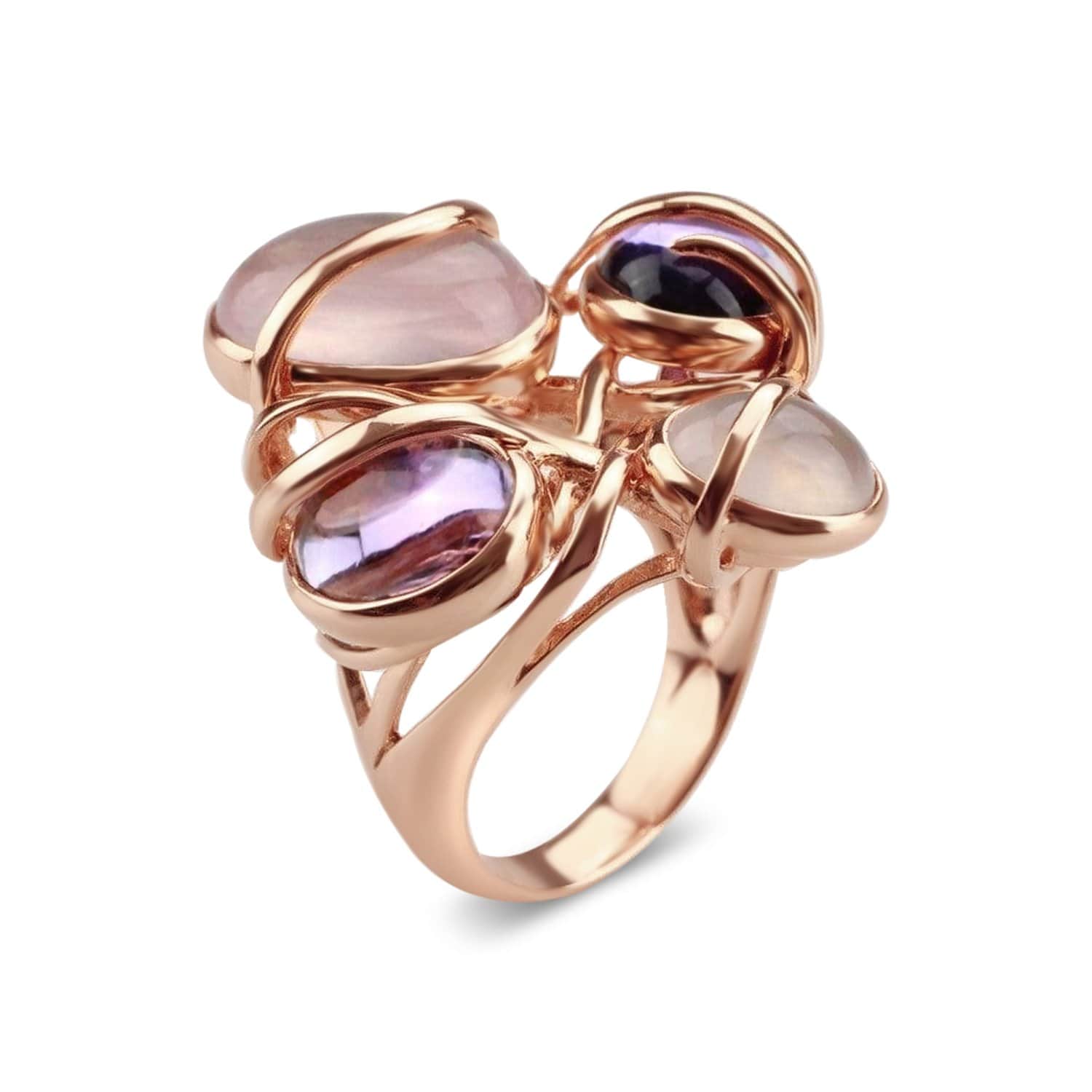 Rose Gold Plated Silver Amethyst & Quartz Ring