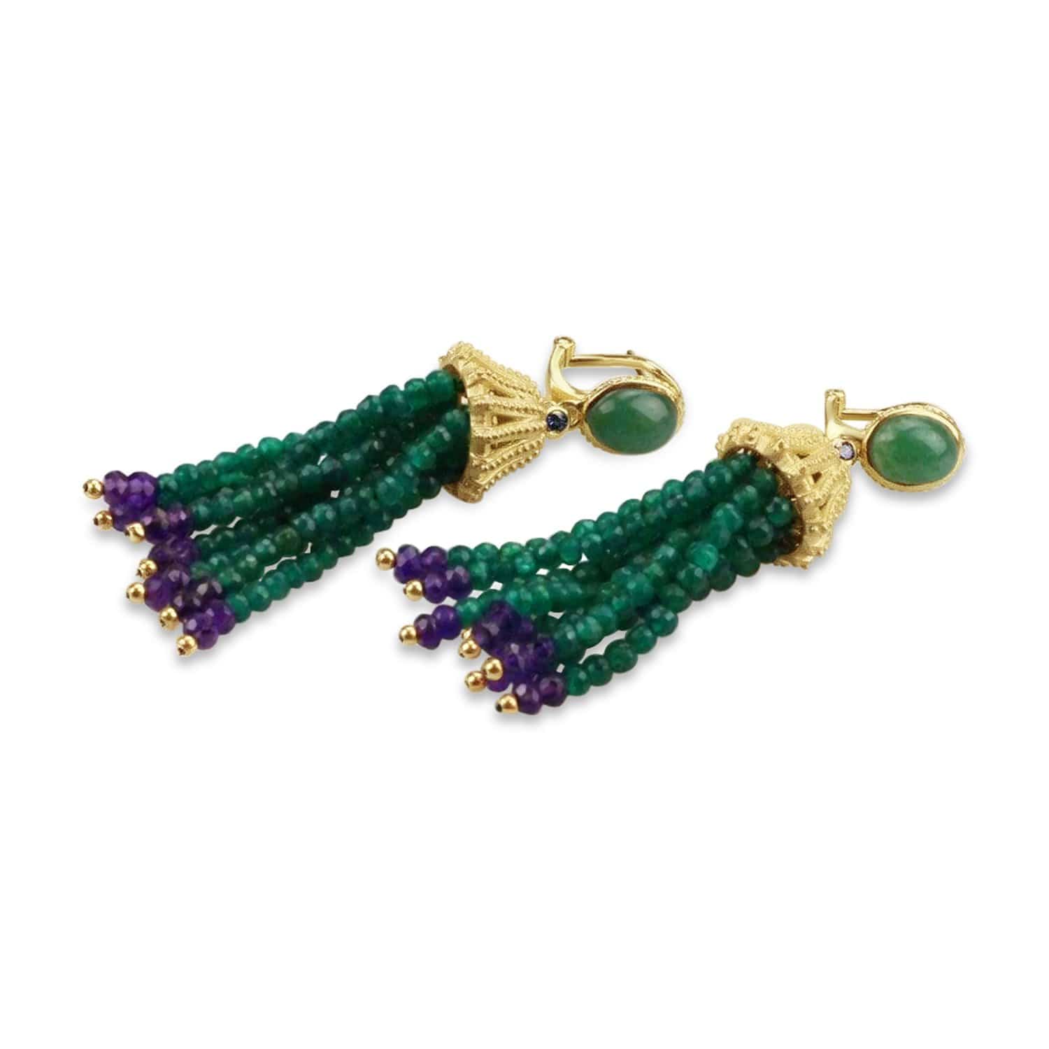 Sterling Silver Green Agate Tassel Earrings