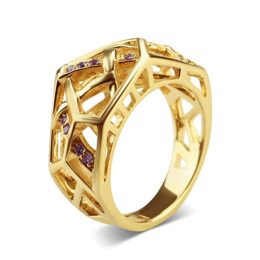 Gold Plated Crossover Amethyst Ring