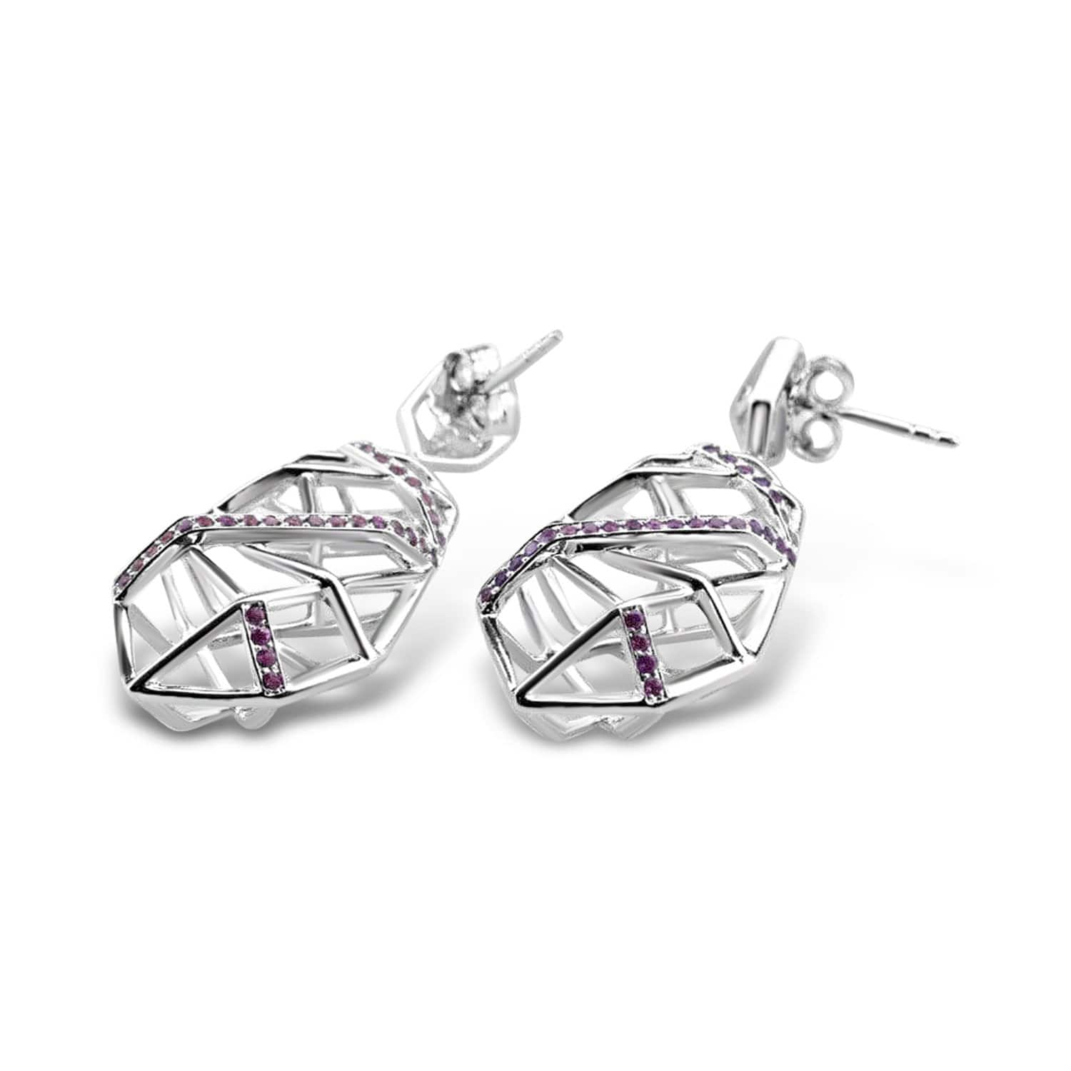 White Gold Plated Crossover Amethyst Earrings