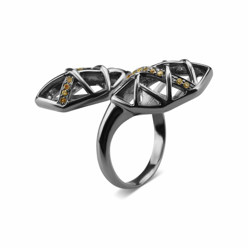 Rhodium Plated Citrine Helical Ring