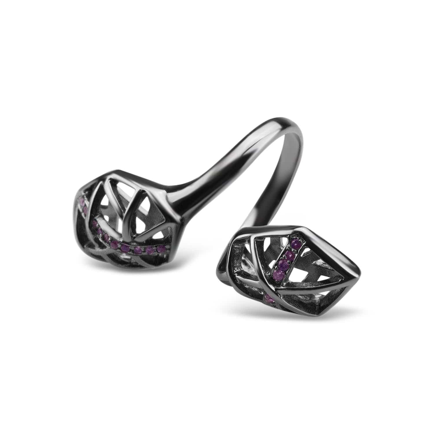 Rhodium Plated Amethyst Helical Ring