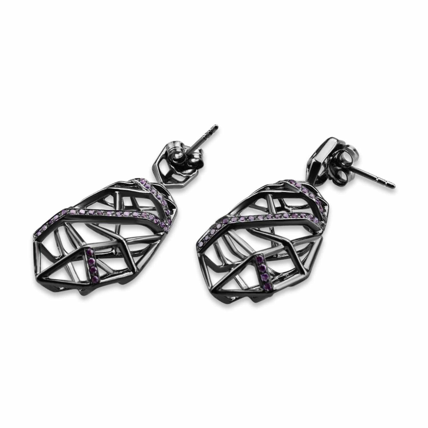 Rhodium Plated Amethyst Crossover Earrings