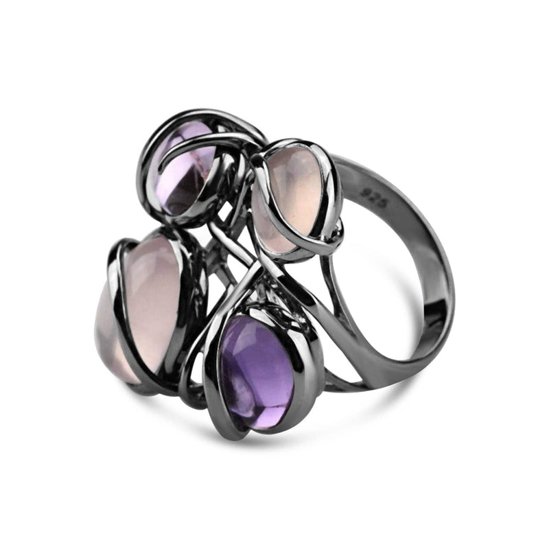 Rhodium Plated Multiple Stone Cocktail Ring