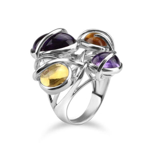 White Gold Plated Citrine and Amethyst Cocktail Ring