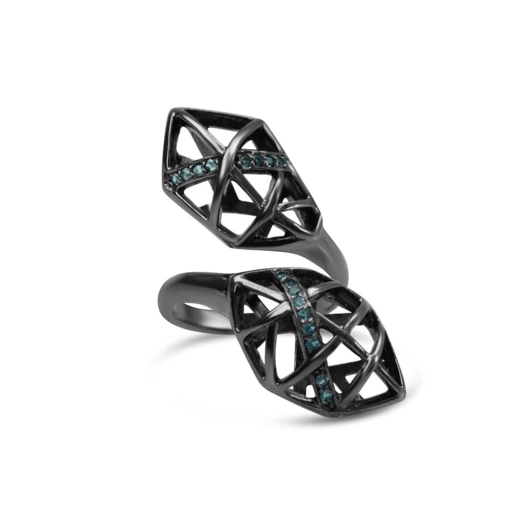 Rhodium Plated Blue Topaz Helical Ring