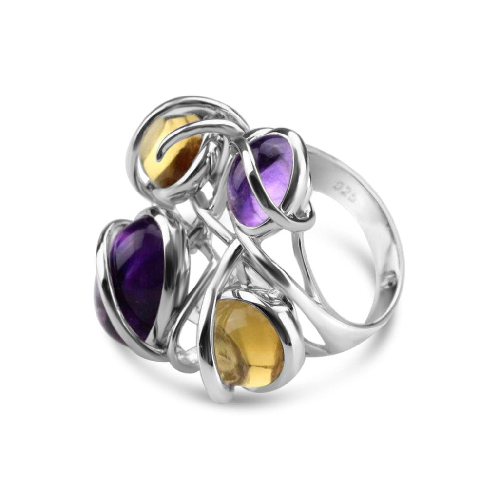 White Gold Plated Citrine and Amethyst Cocktail Ring