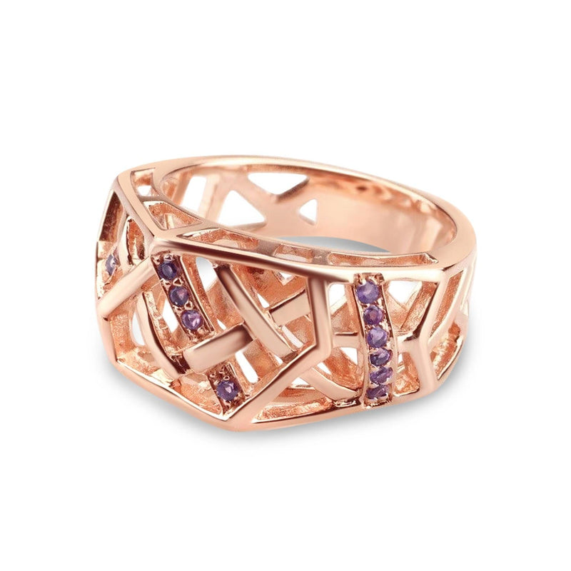 Rose Gold Plated Crossover Amethyst Ring