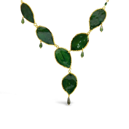 Green Rose Leaves and Tourmaline Necklace