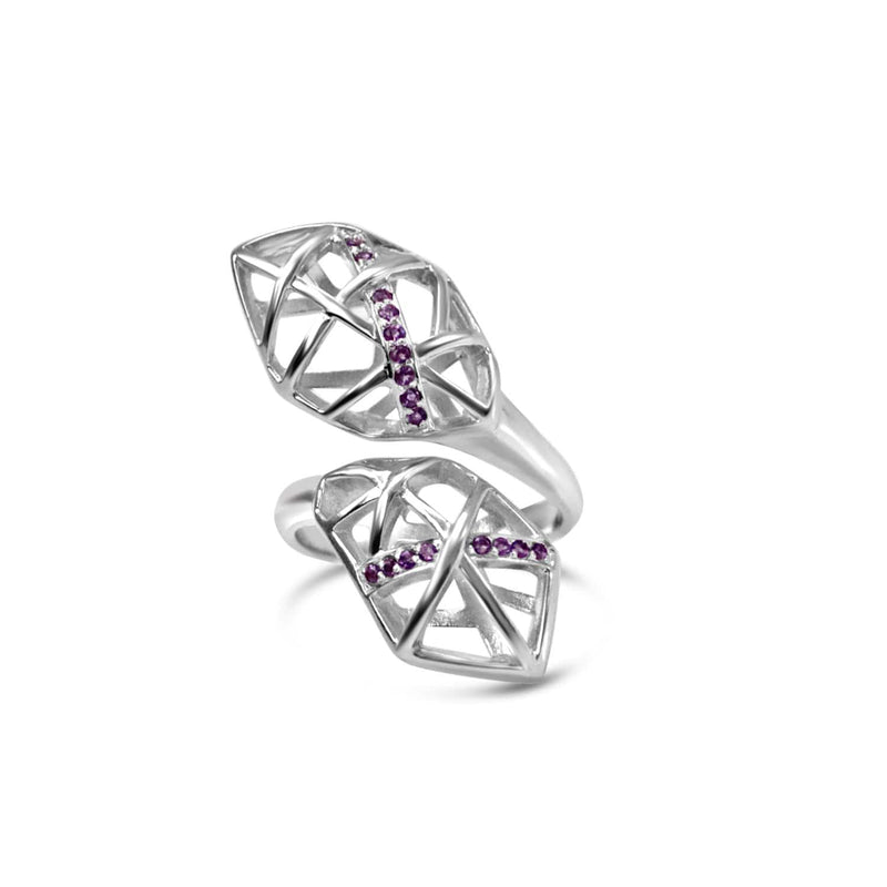 White Gold Plated Amethyst Helical Ring
