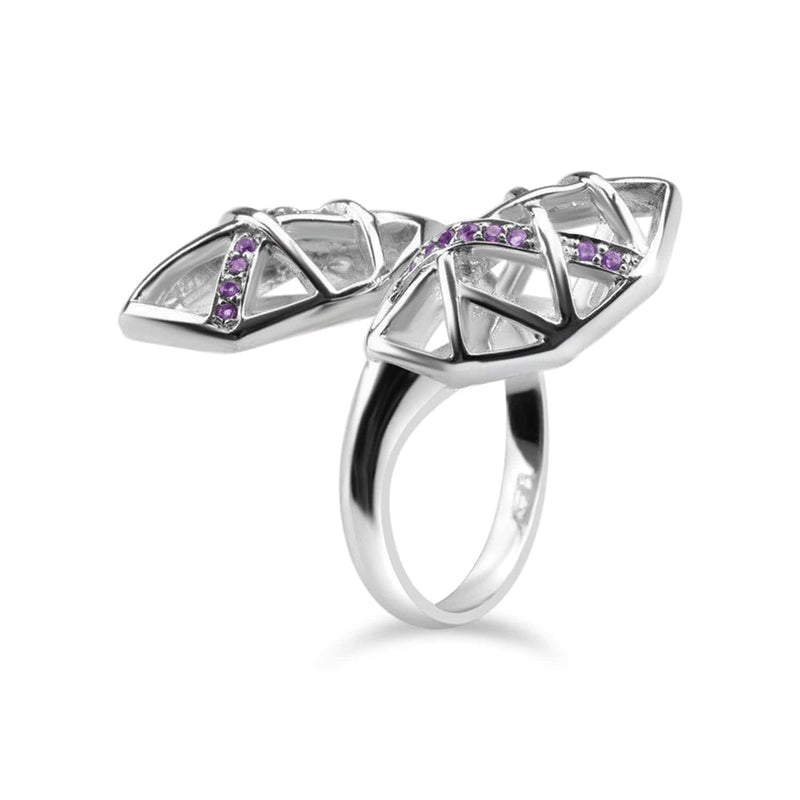 White Gold Plated Amethyst Helical Ring